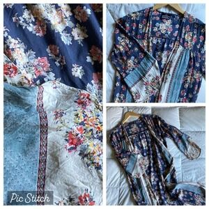 Angie Open Front Kimono Duster Floral Patchwork Boho Cottagecore Fairycore Soft